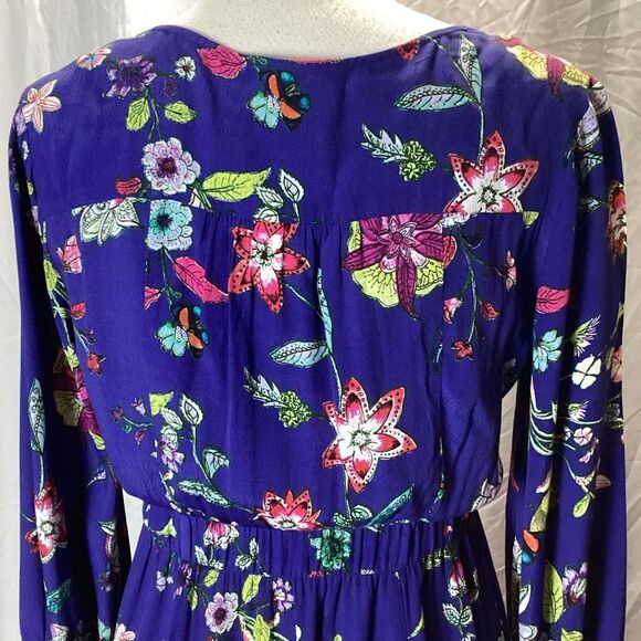 Maeve Anthropologie Maplewood Blue Floral Long Sleeve Button Dress Women’s Small - Picture 9 of 12